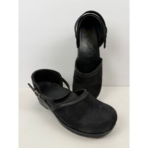 Dansko Black Suede Mary Jane Clogs Adjustable Buckle Strap Shoes Size 40